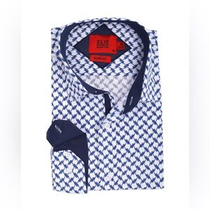 NWOT Elie Balleh White & Navy Long Sleeve Shirt Size Large (16/16.5)